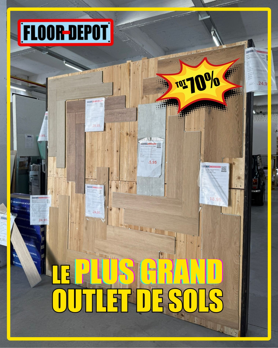Floor-Depot Facebook ad: Le PLUS GRAND Outlet de Sols