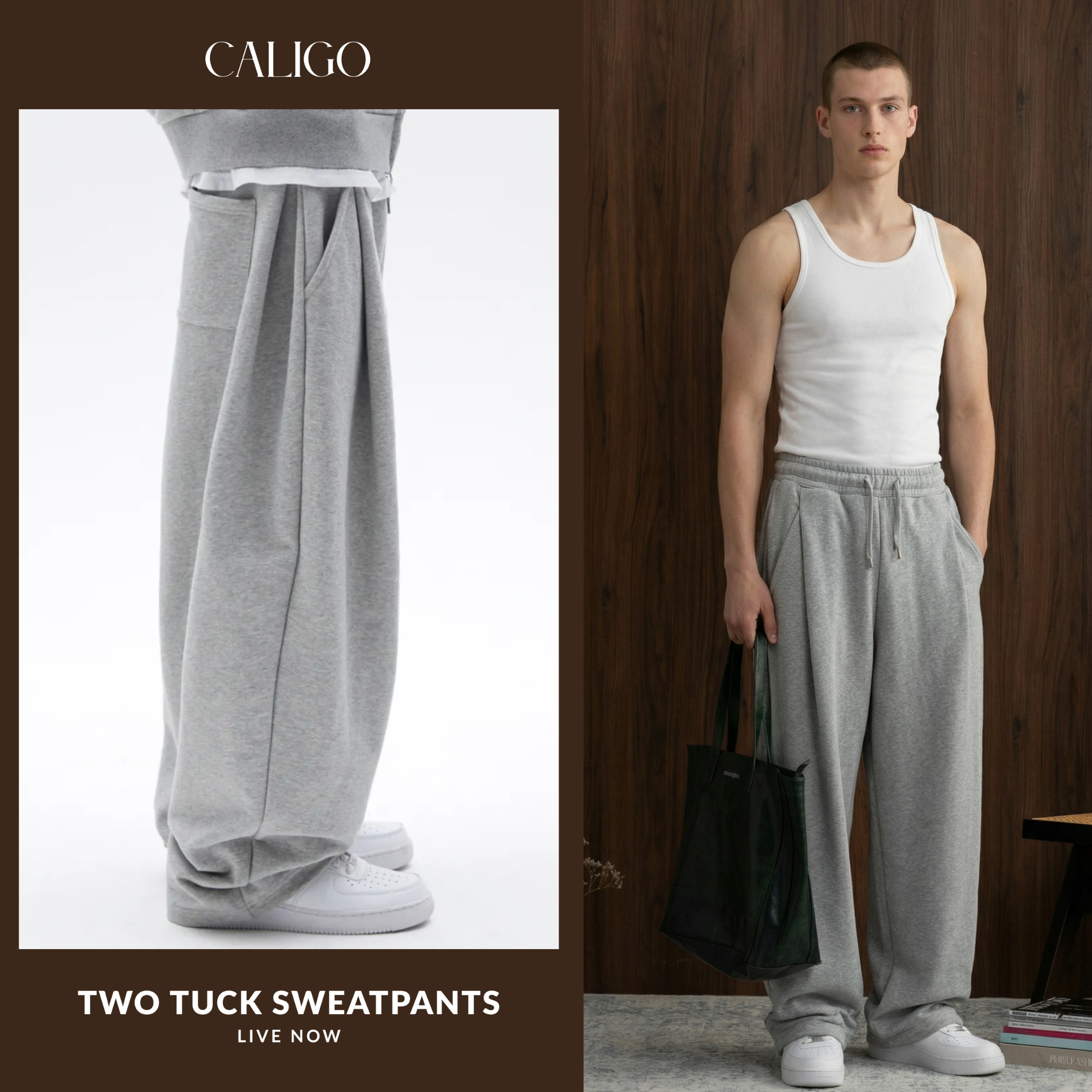 Caligo.eg Facebook ad: Two Tuck Pants, elevated everyday wear.