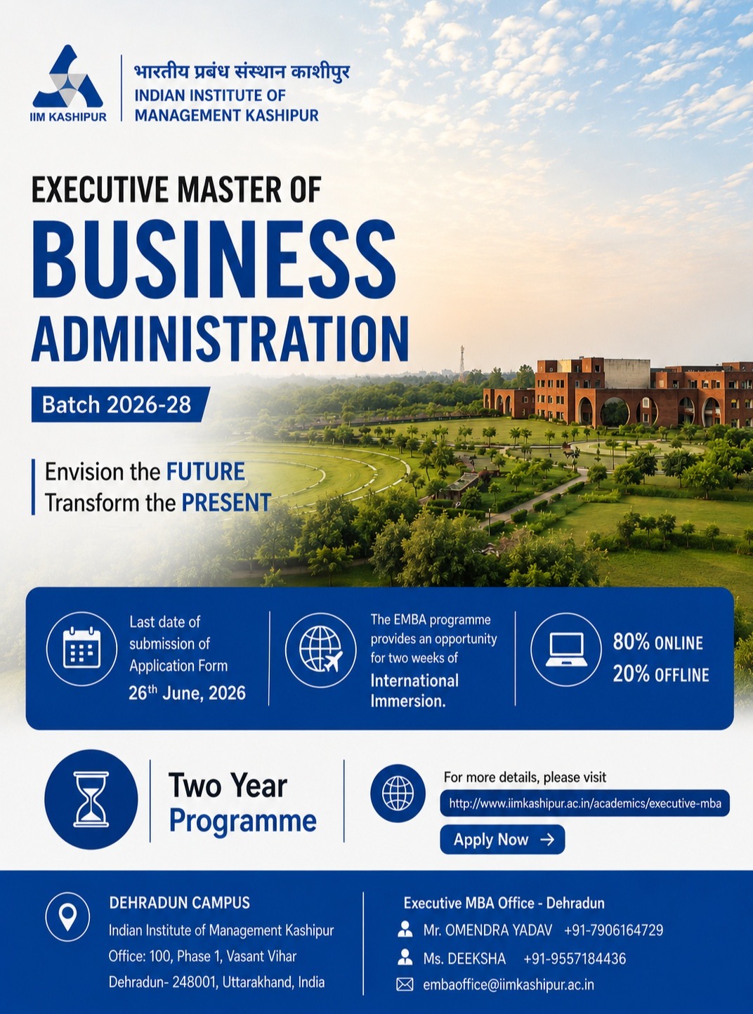 IIM Kashipur Facebook ad: The Executive MBA is an intensive two-year post-gr