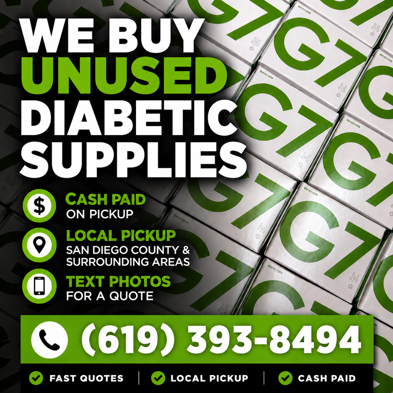 SoCal Diabetic Strip Buybacks Facebook ad: Local, Socal, Cash Today!