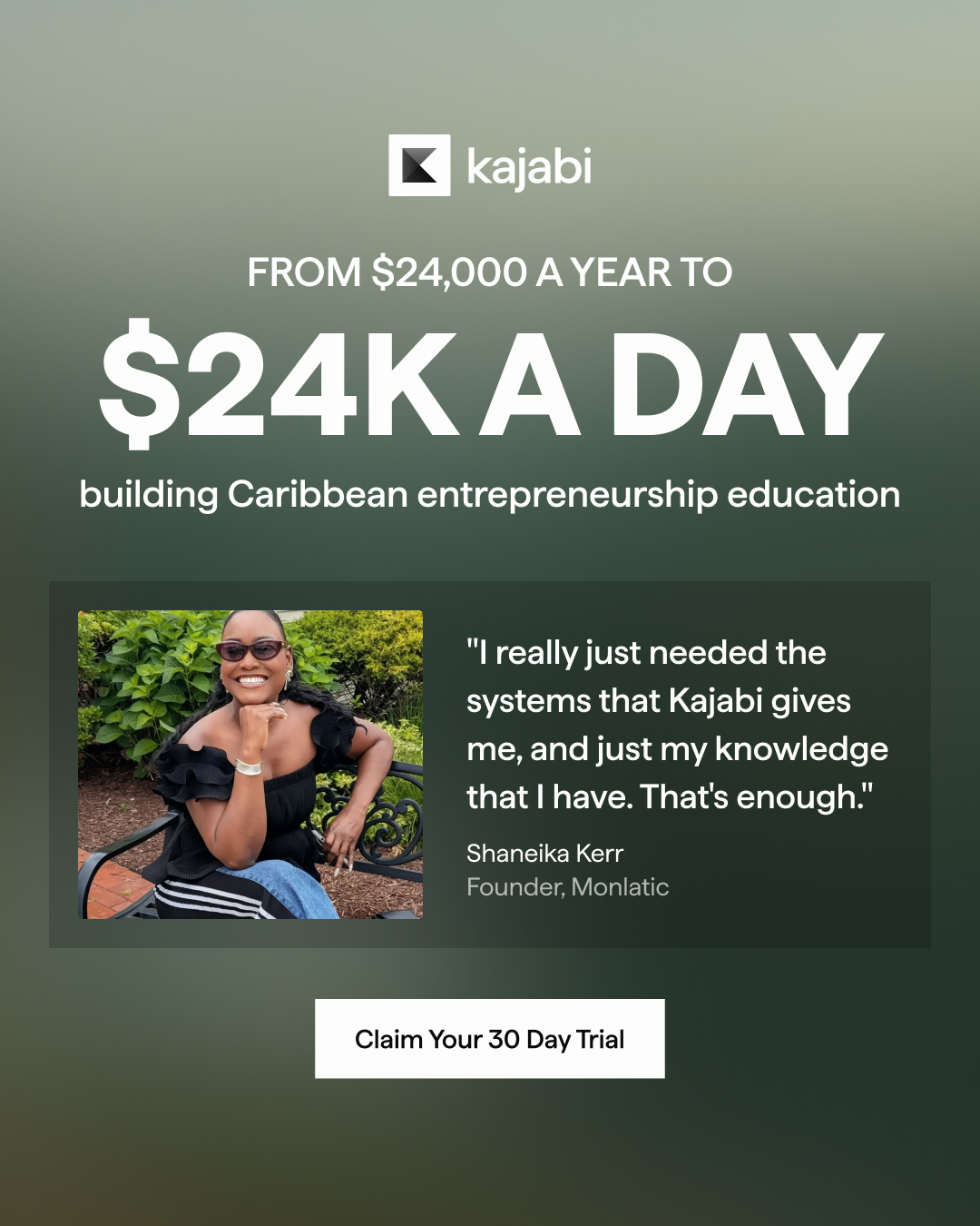 Kajabi Facebook ad: Start Your 30-Day Free Trial Today