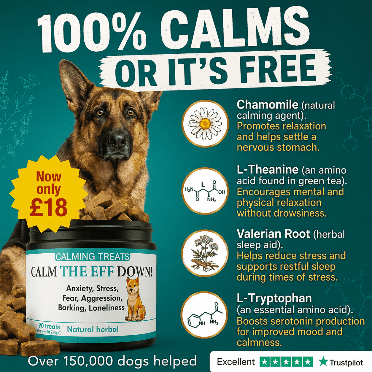 Pets Calm Down Herbal Treats Facebook ad