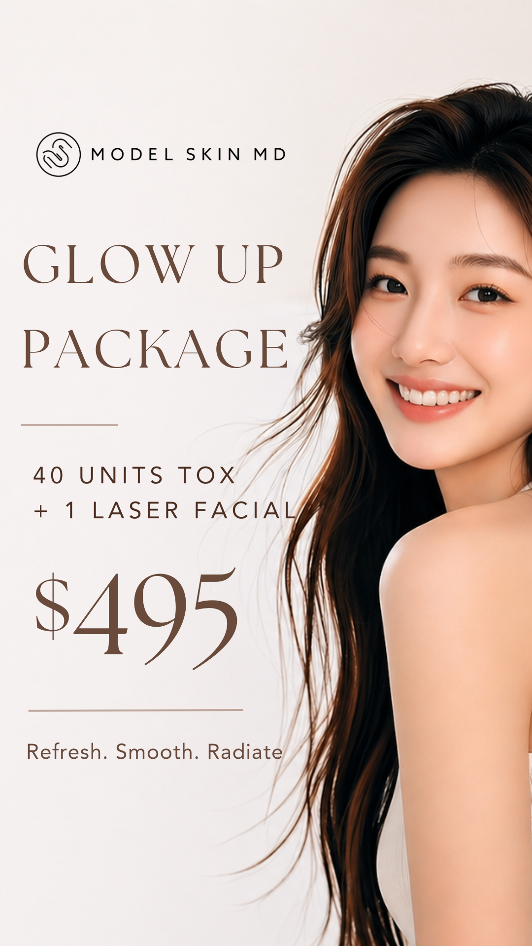 Model Skin MD Facebook ad: 40 Units of TOX + Laser Treatment $495
