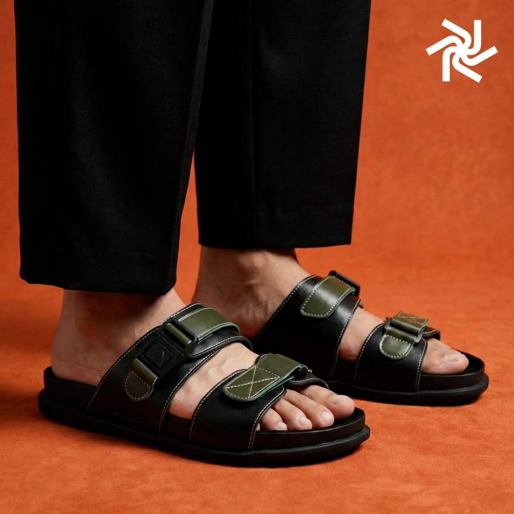 Julaybib Facebook ad: Most footwear degrades; the Agadir Black Sandal evolves.