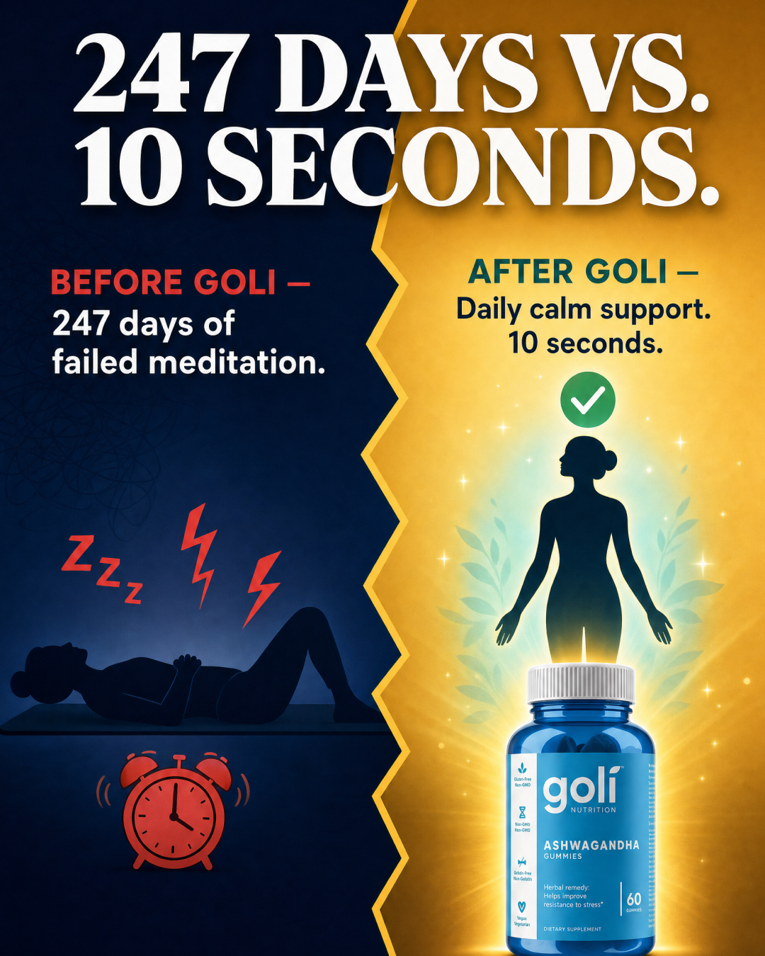 Goli Facebook ad: Meditated. Still Stressed.