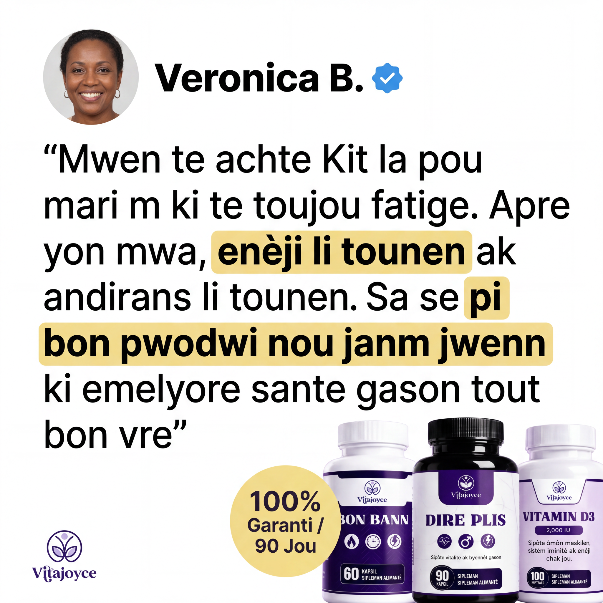 Vitajoyce Facebook ad: Reprann BANN ou natirèlman