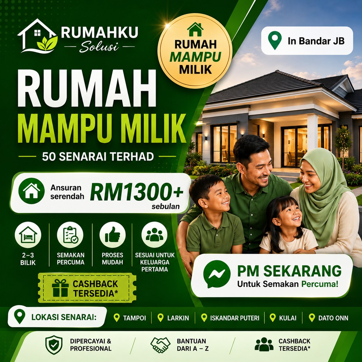 Rumahku Solusi Facebook ad: RUMAH MAMPU MILIK DI JB Kini Dibuka!