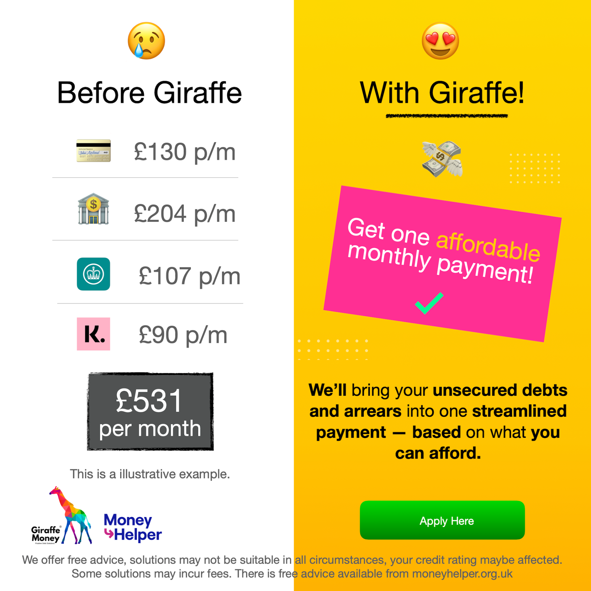 Giraffe Money Facebook ad: Apply with a simple online form