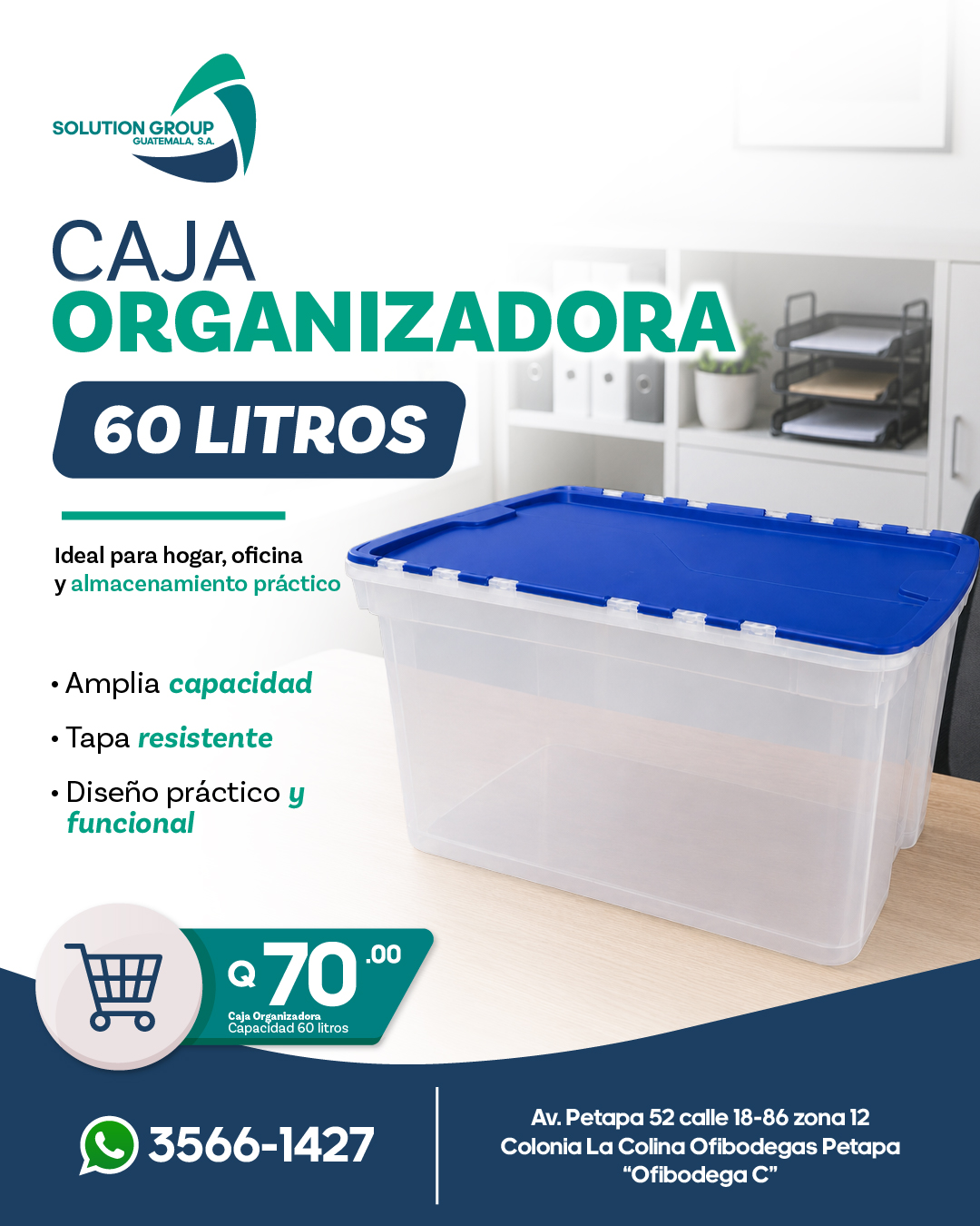 Solution Group Guatemala, S.A Facebook ad: Caja organizadora 60 litros
