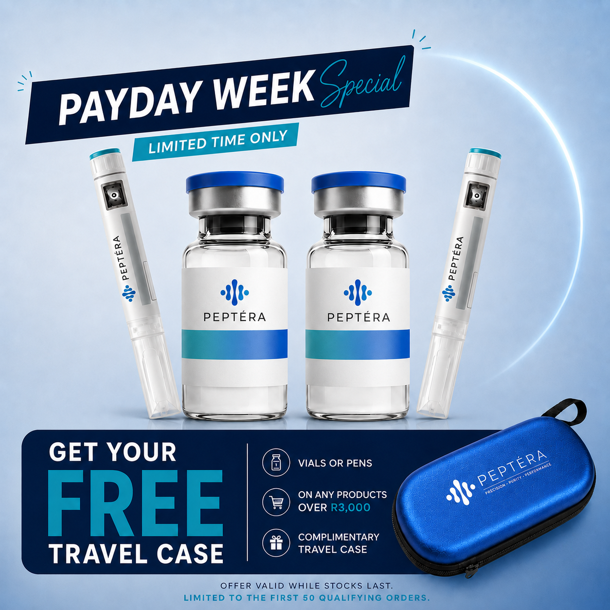 Peptera Facebook ad: Payday Week Special, Free Travel Case