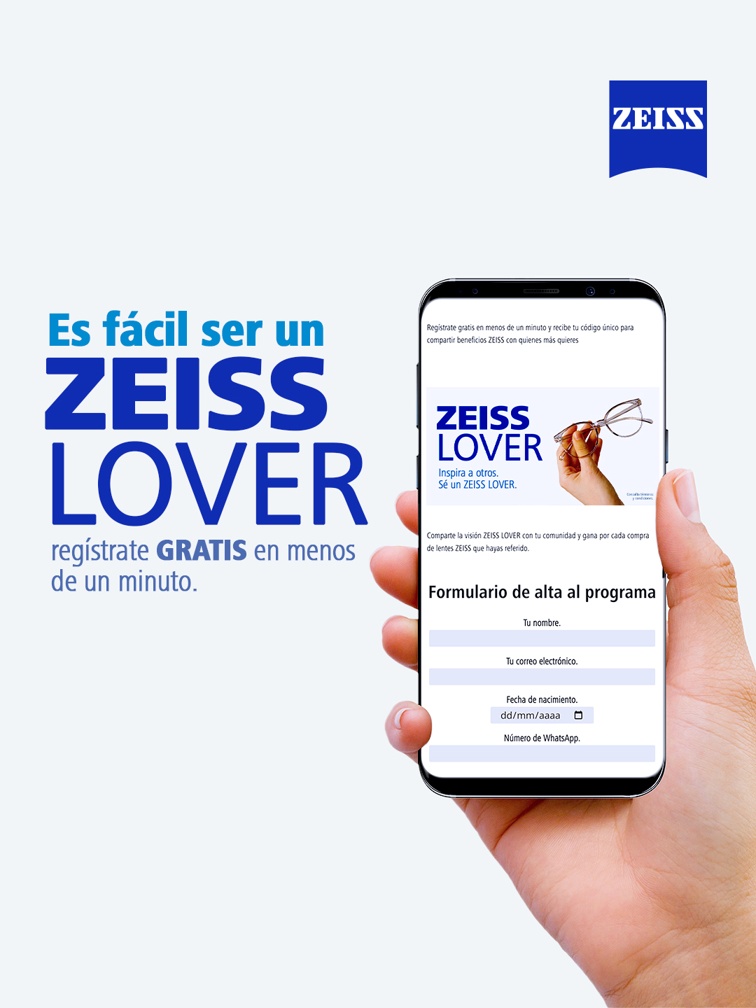 ZEISS Vision Facebook ad: ZEISS LOVER Únete a la Comunidad Premium de Visión en México