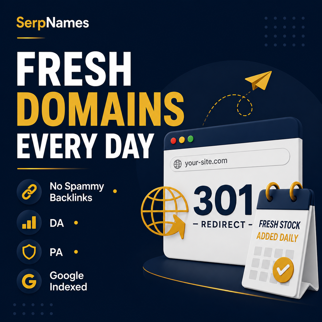 SerpNames.com Facebook ad: Fresh Aged Domains Every Day