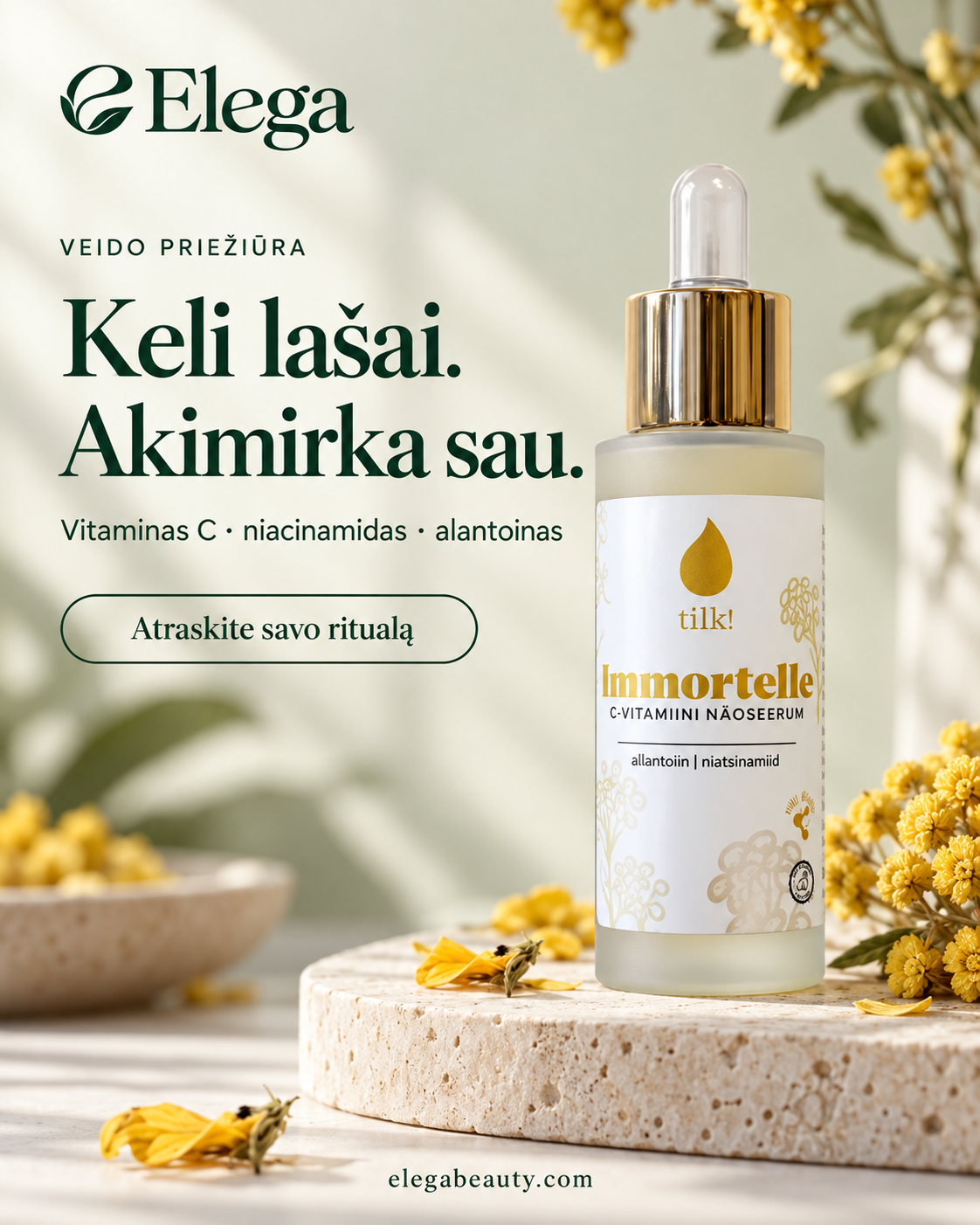 Elega Facebook ad: Keli lašai. Akimirka sau.