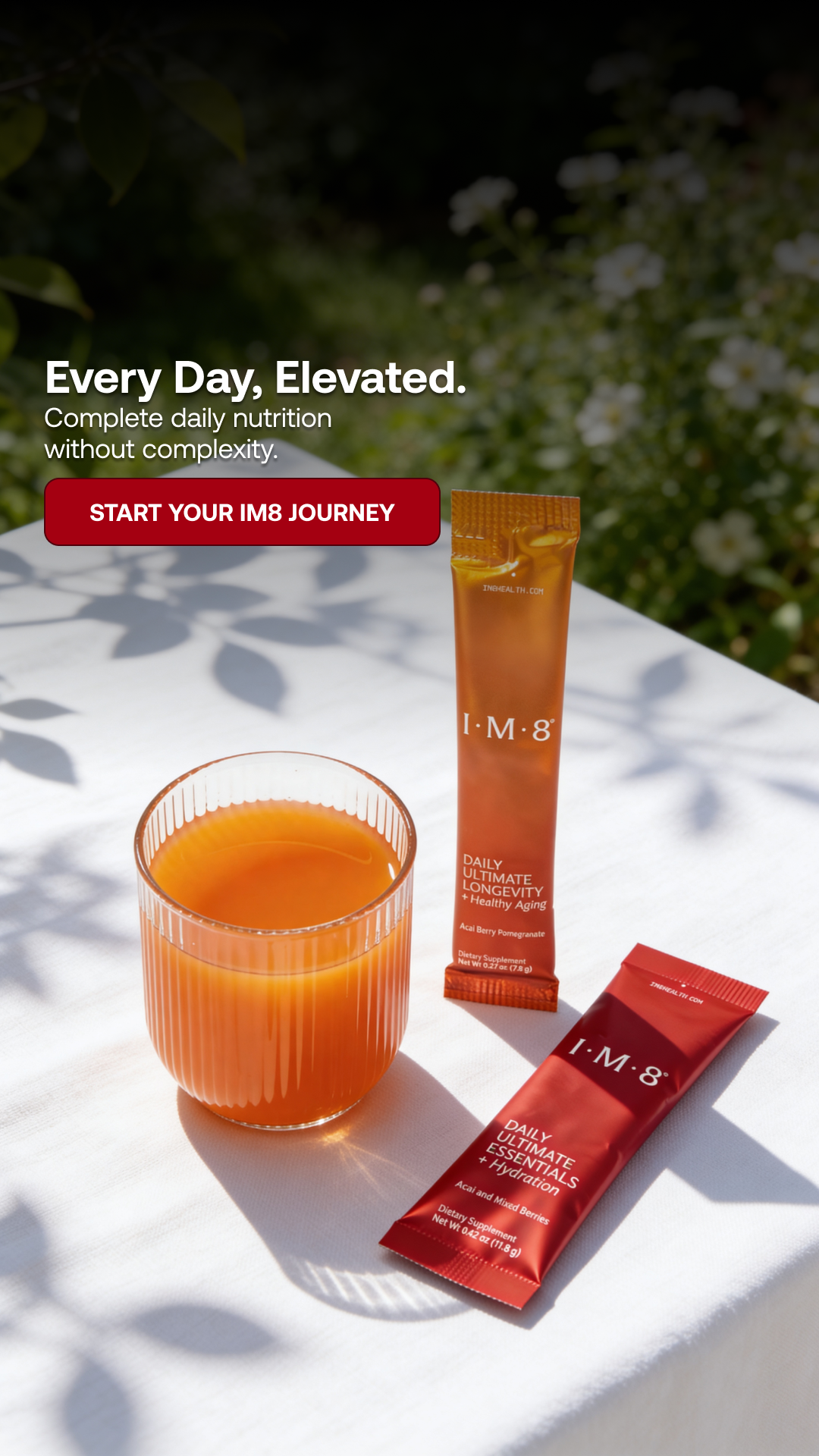 IM8 Facebook ad: Perform Now. Thrive Tomorrow. The Beckham Stack.