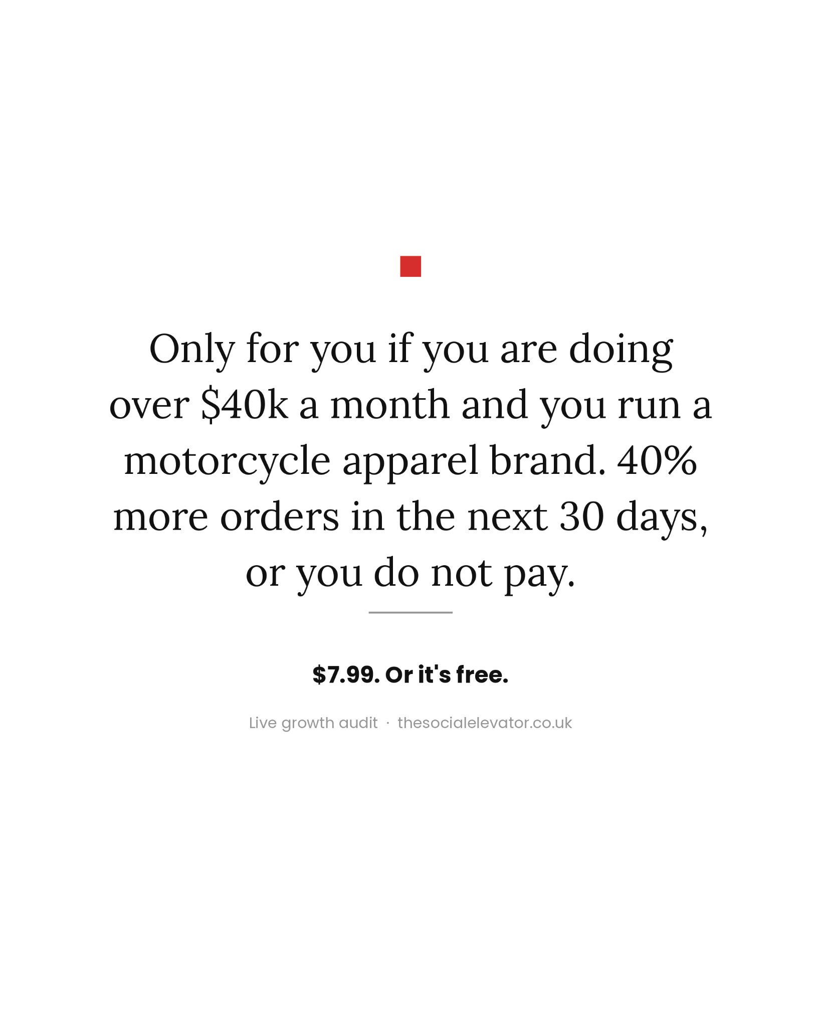 The Social Elevator Facebook ad: 40% more orders. No extra ad spend. Guaranteed.