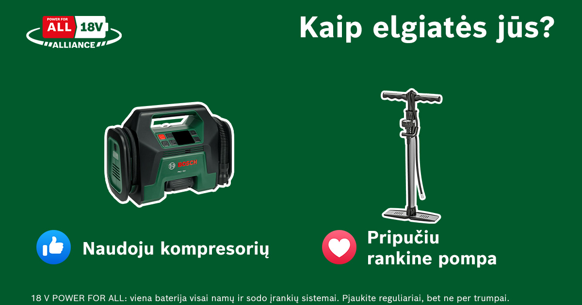 Bosch Lietuva Facebook ad: Kai reikia pripūsti automobilio, dviračio ar motociklo…