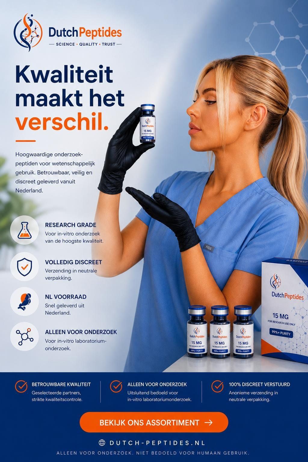 Dutch Peptides Facebook ad: Premium Research Peptides