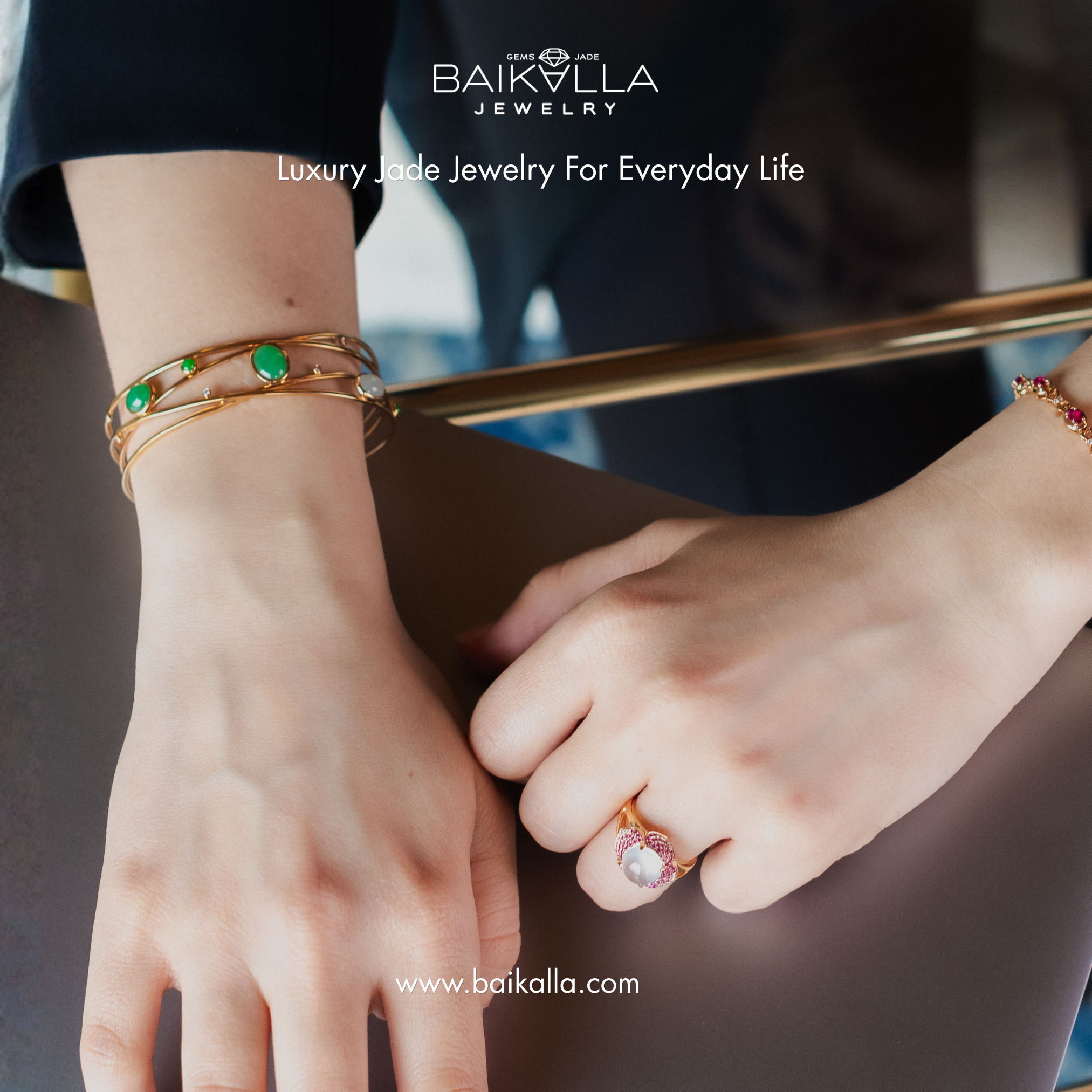 Baikalla Jewelry - Fine Jadeite Jade Jewelers Facebook ad: Thoughtfully designed jade with beauty in every detail.