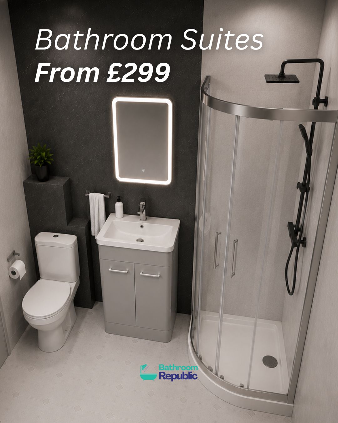 Bathroom Republic UK Facebook ad: Luxury Bathrooms Without the Luxury Price Tag