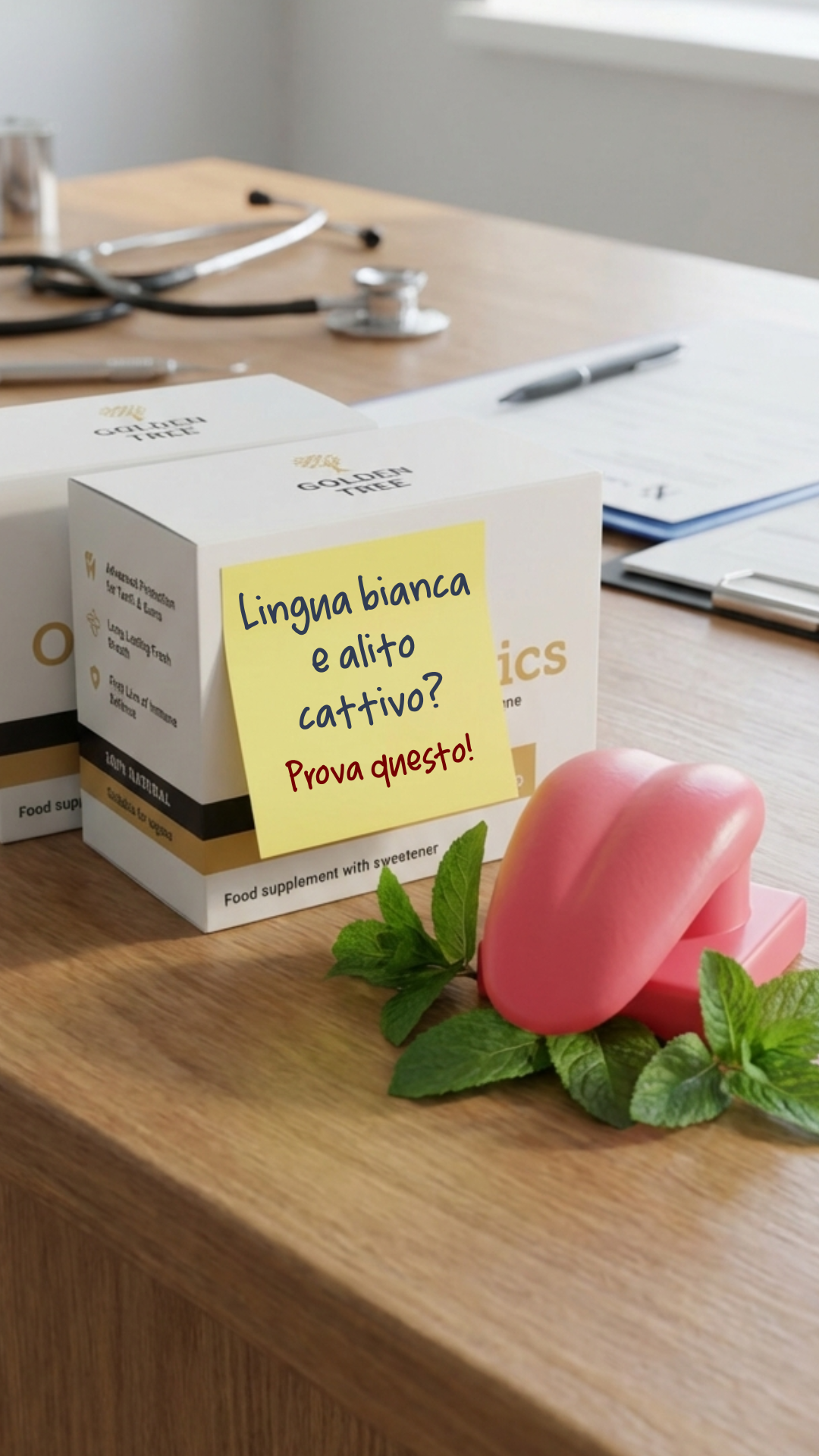 Golden Tree Italia Facebook ad: Addio all'alito cattivo con Oral Biotics
