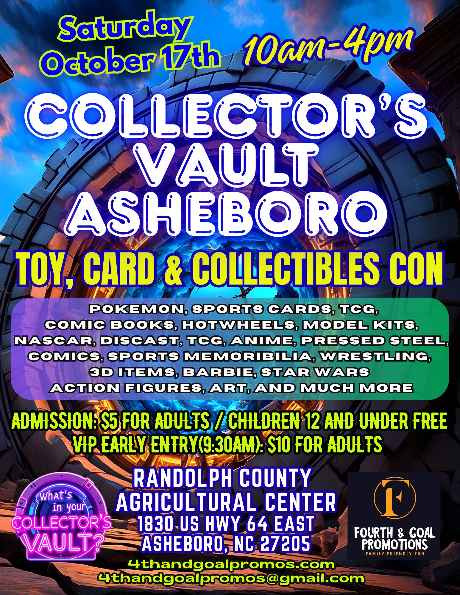 Fourth and Goal Promotions Facebook ad: Collector's Vault Asheboro Toy, Card and Collectibles Con
