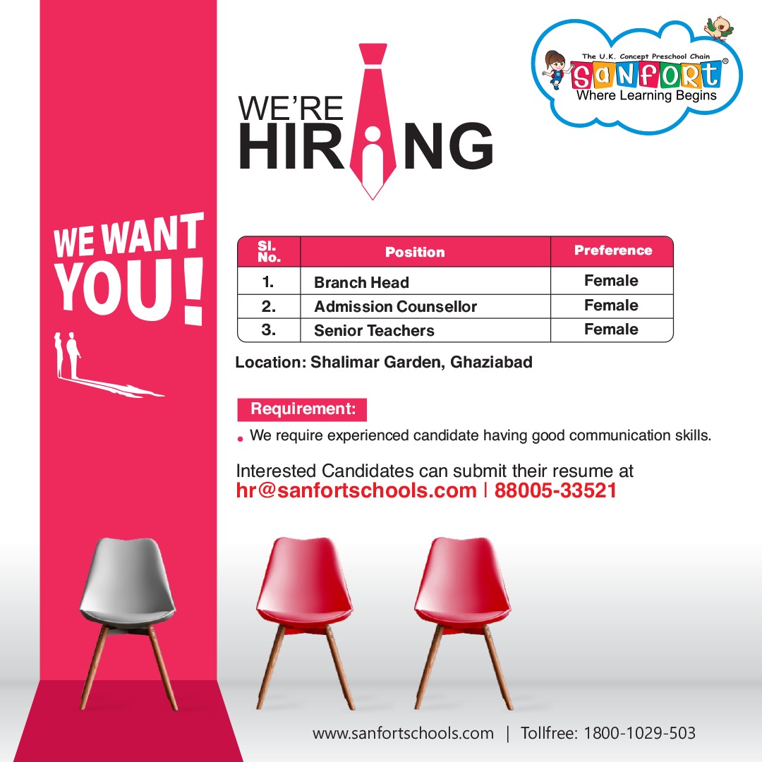 Sanfort Schools Facebook ad: We’re Hiring | SANFORT Preschool, Shalimar Garden…