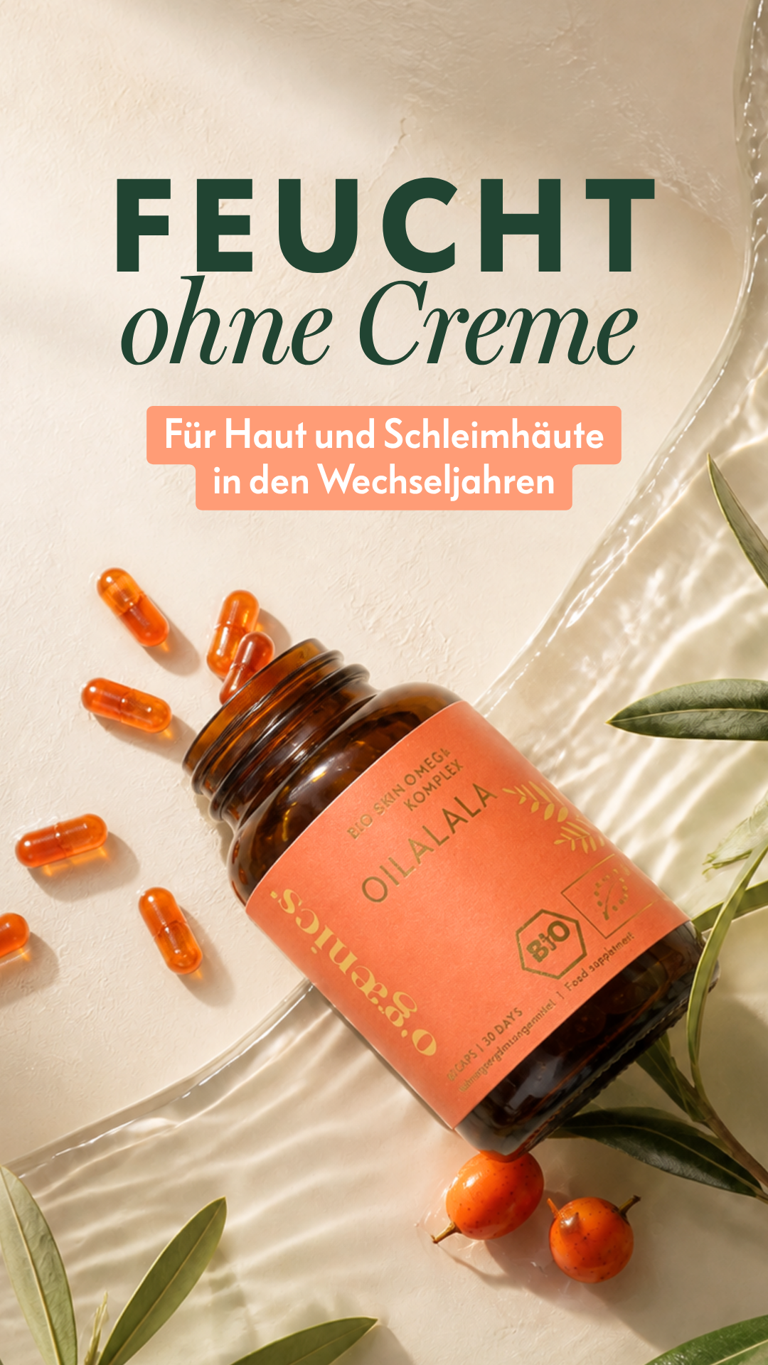 Ogænics Beauty Supplements Facebook ad: Natürlich. Wirksam. Ogaenics.