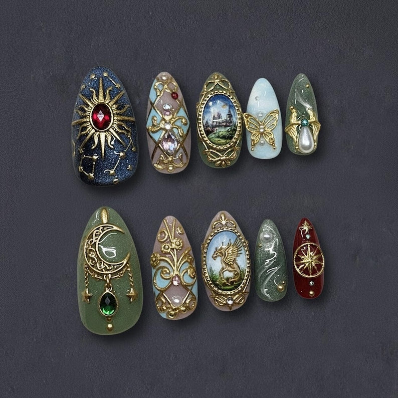 Ani Nail Box Facebook ad: Regal Dark Academia Witchy Fantasy Press On Nails
