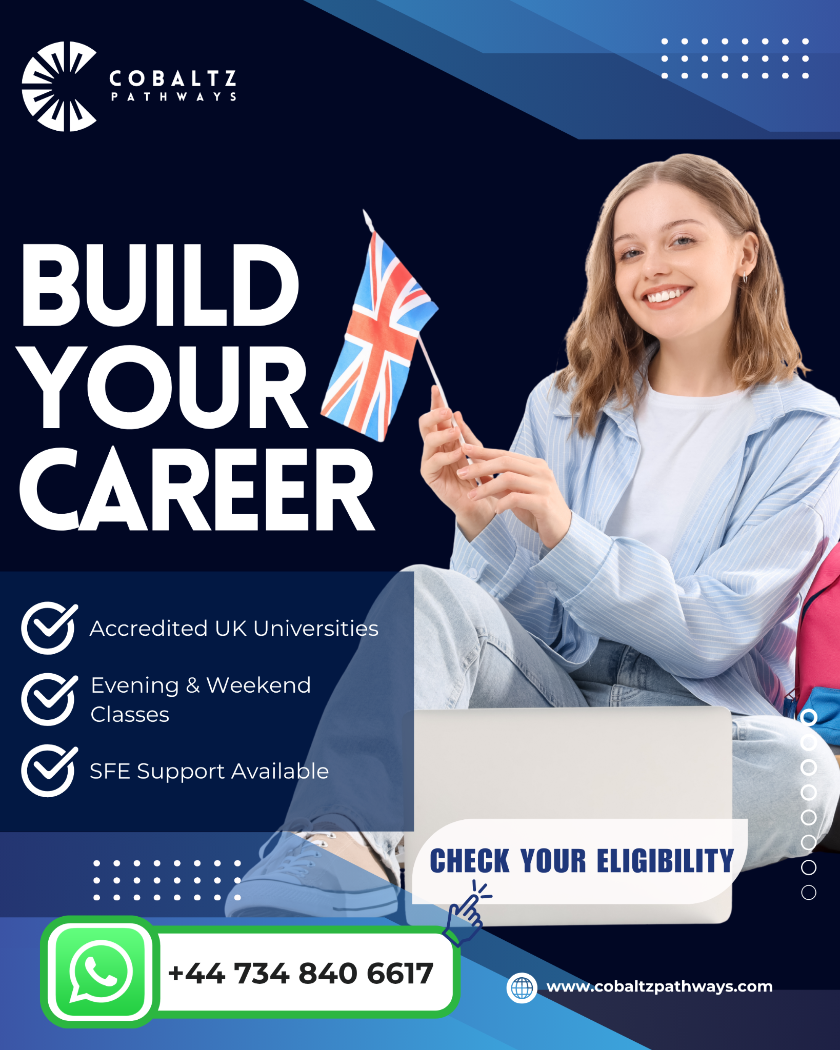 Cobaltz Pathways Facebook ad: UK degree. 2 days a week.