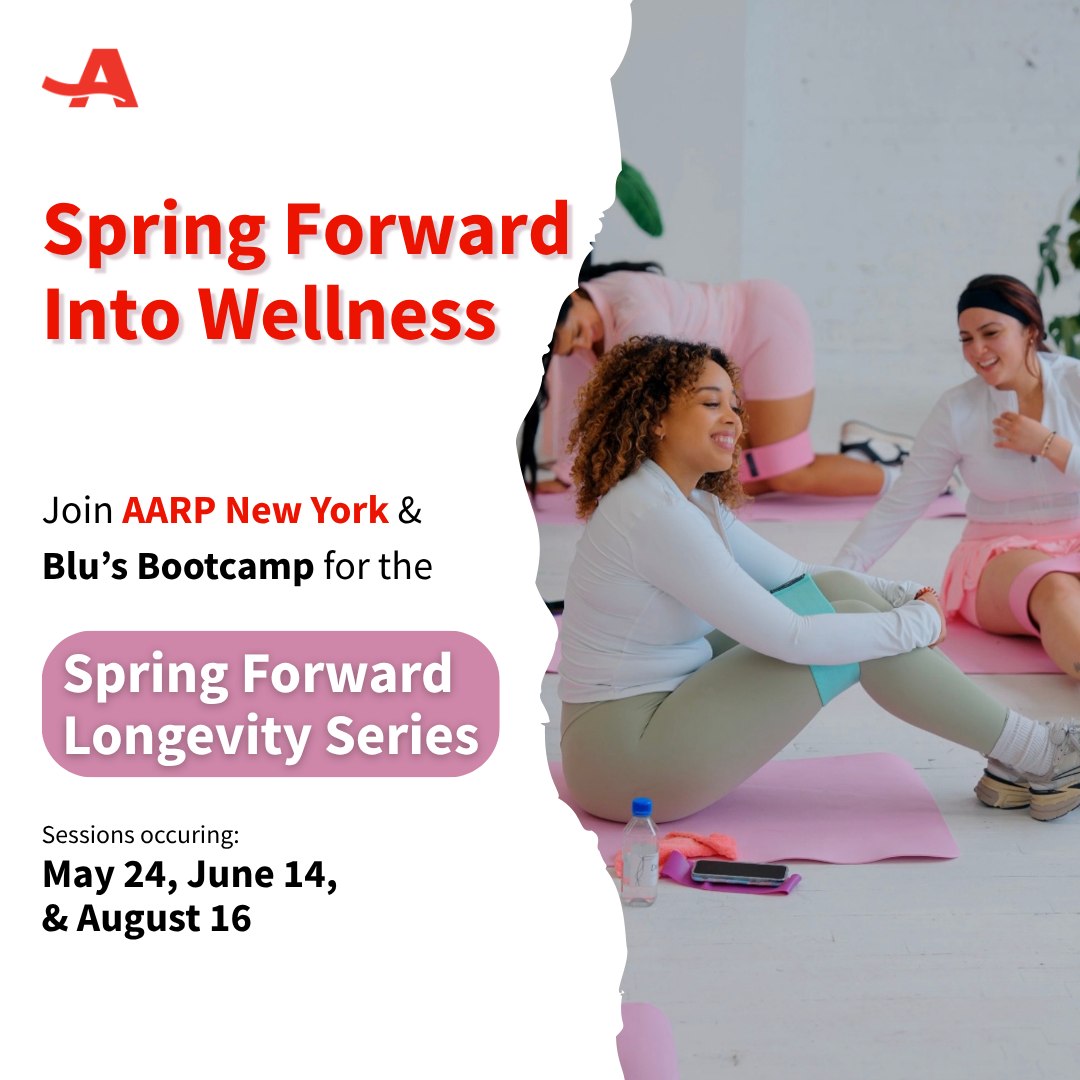 AARP New York Facebook ad: Spring Forward Into Wellness With Blu’s Bootcamp and AARP…