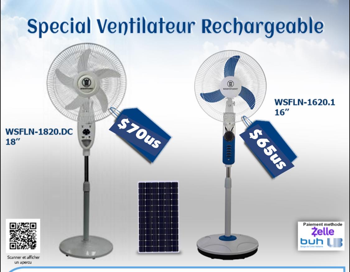 Lae’s Store Facebook ad: Special ventilateur rechargeable westpoint ak tout panneau…