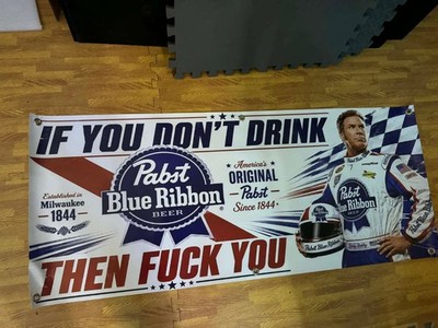 Ultimate Mancave Decor Facebook ad: Pabst Blue Ribbon Ricky Bobby Banner 48x20 Funny Beer…