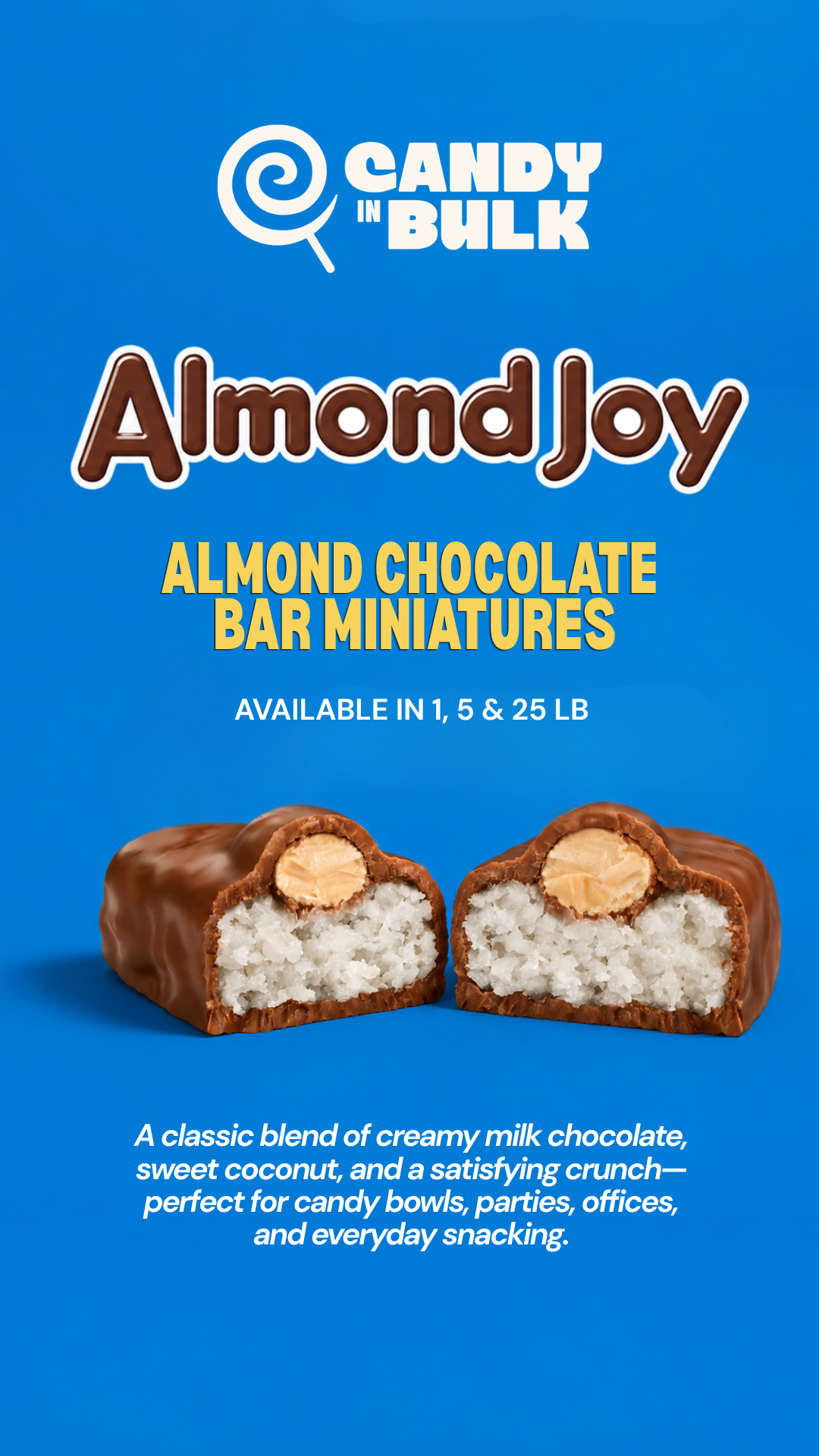 Candy In Bulk Facebook ad: Almond Joy Miniatures, Buy by the Pound