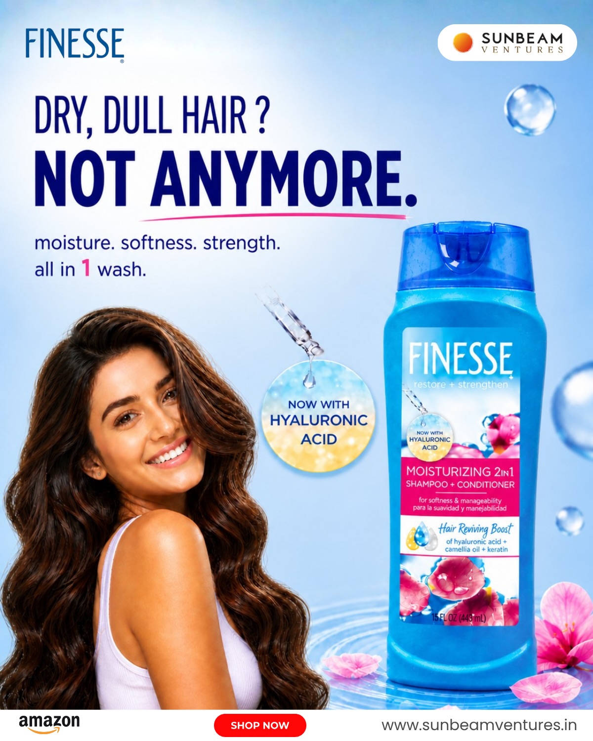 Sunbeam Ventures Facebook ad: Dry, dull hair?