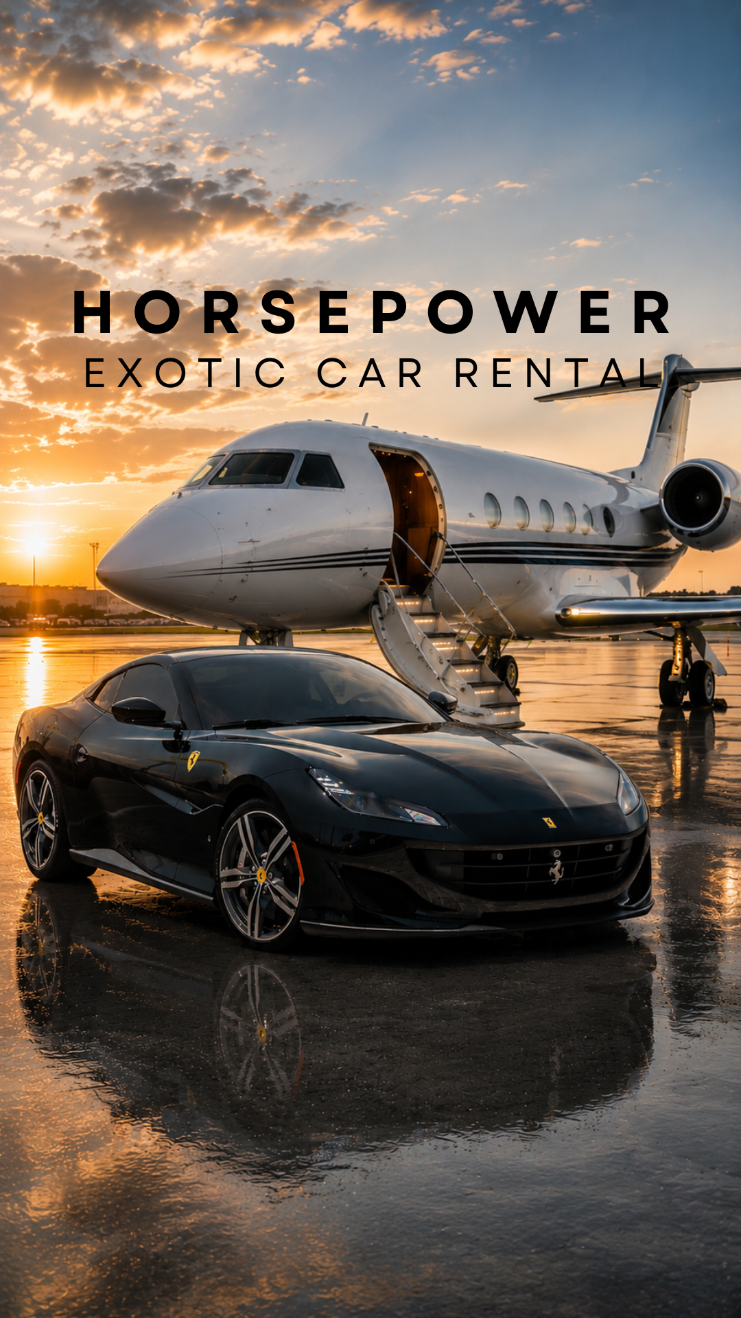 Horsepower Exotic Car Rental Miami Facebook ad: Miami. Luxury. Performance.