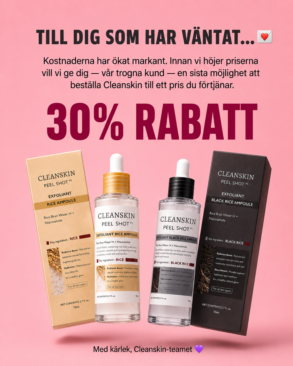 Cleanskin Store Facebook ad: Känn dig bekväm med din hud igen