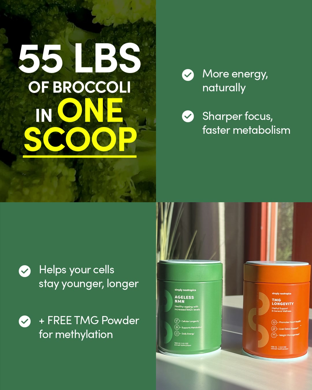 Simply Nootropics Facebook ad: The Smarter Way to Boost Your NAD+.