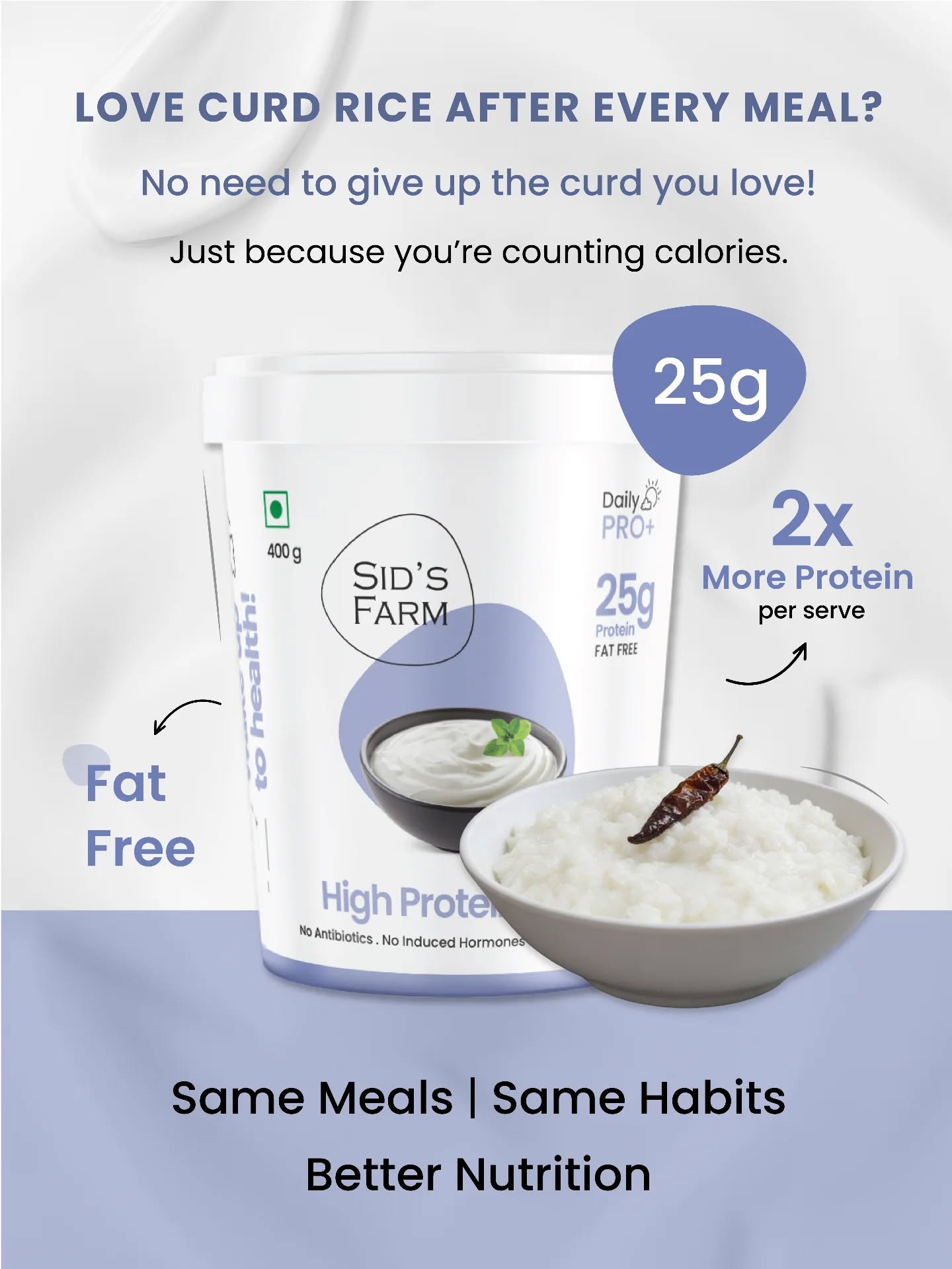 Sid's Farm Facebook ad: 25g Protein in Every Cup. Power Up Your Day.
