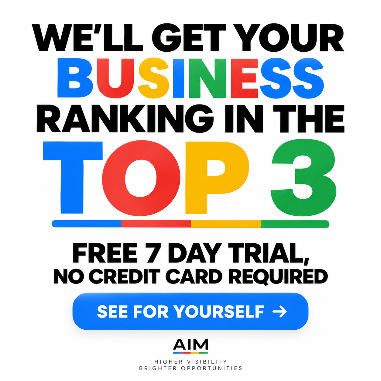 Aim Higher Facebook ad: We Give Google More Reasons To Rank Your Business Higher