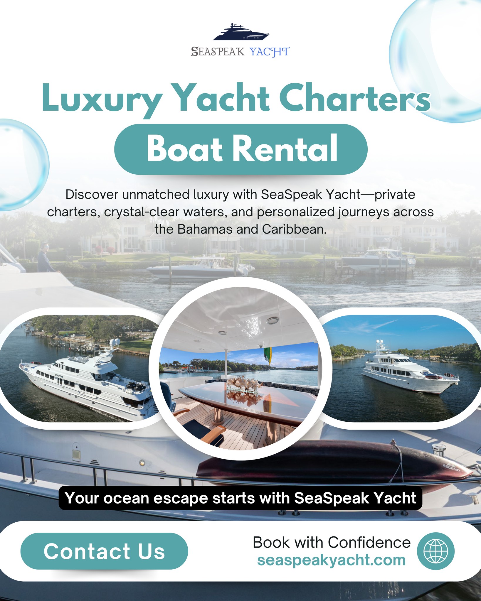 SeaSpeak Yacht Facebook ad: Escape the ordinary with a private luxury yacht…