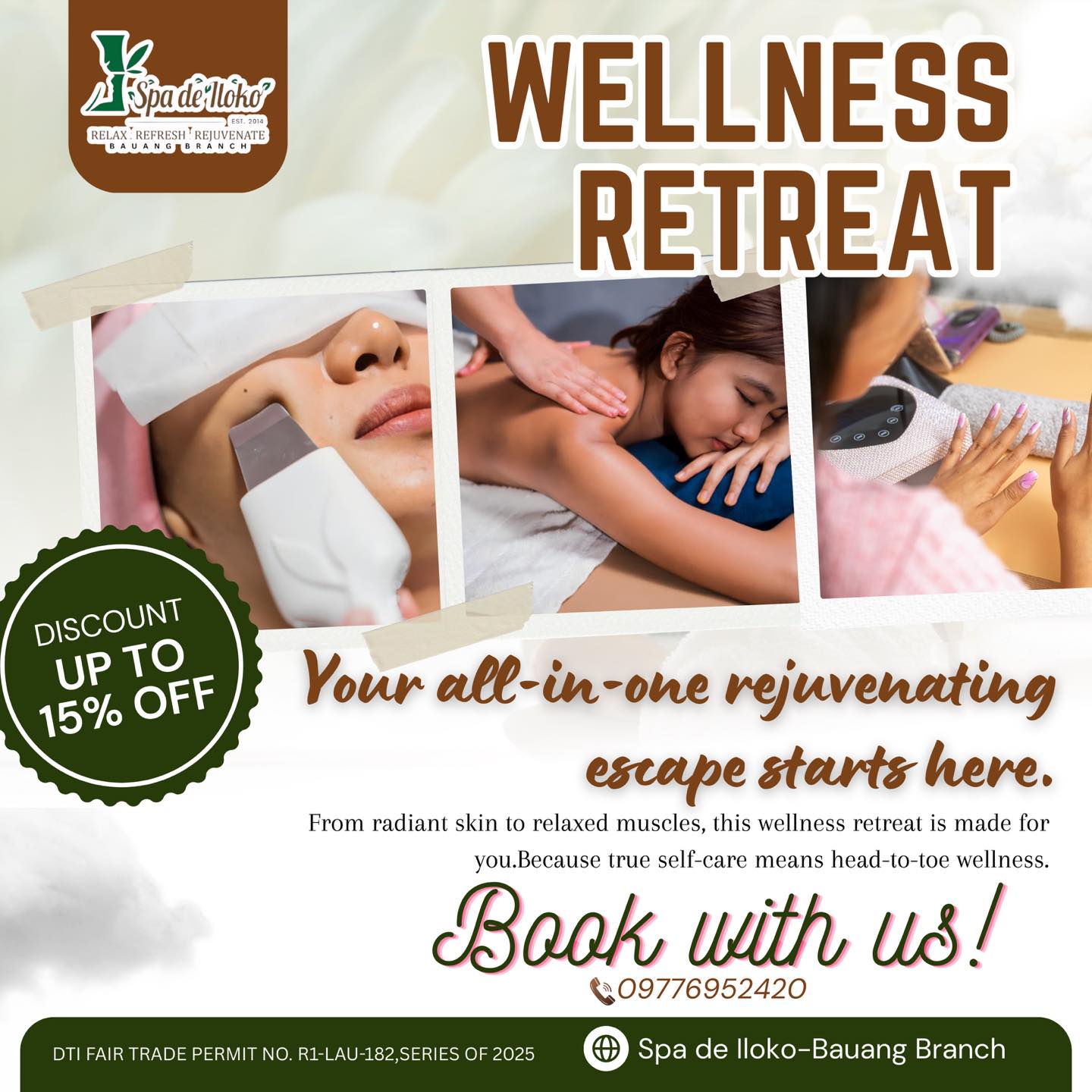 Spa de Iloko - Bauang LU Branch Facebook ad: One indulgent retreat, three essentials for total…