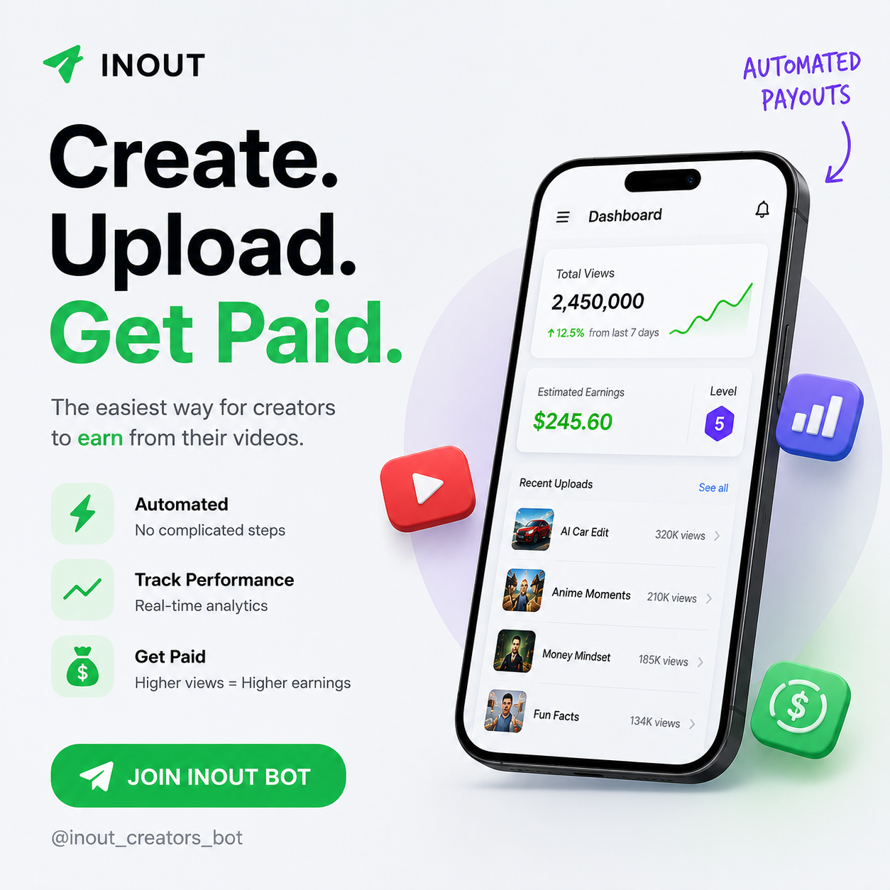 InOut Creators Facebook ad: Rating: (4.9)