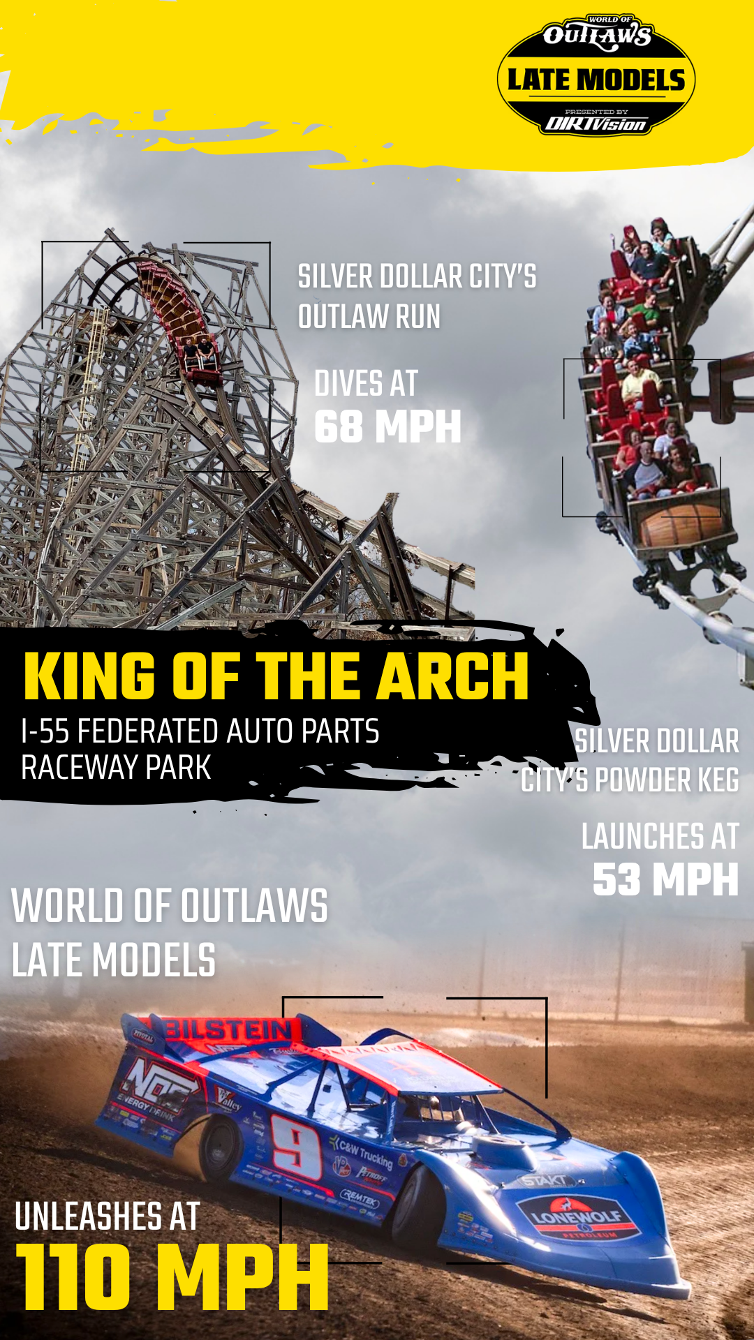 World of Outlaws Late Model Series Facebook ad: Hey Missouri! WANNA GO FAST?!