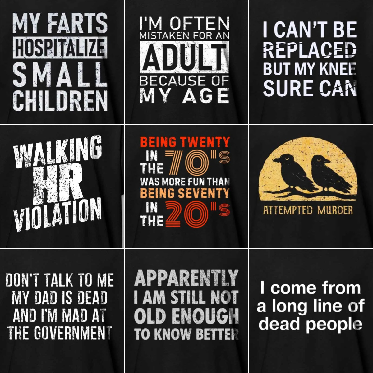 Maturelion Funny Clothing Facebook ad: Every shirt = a punchline.