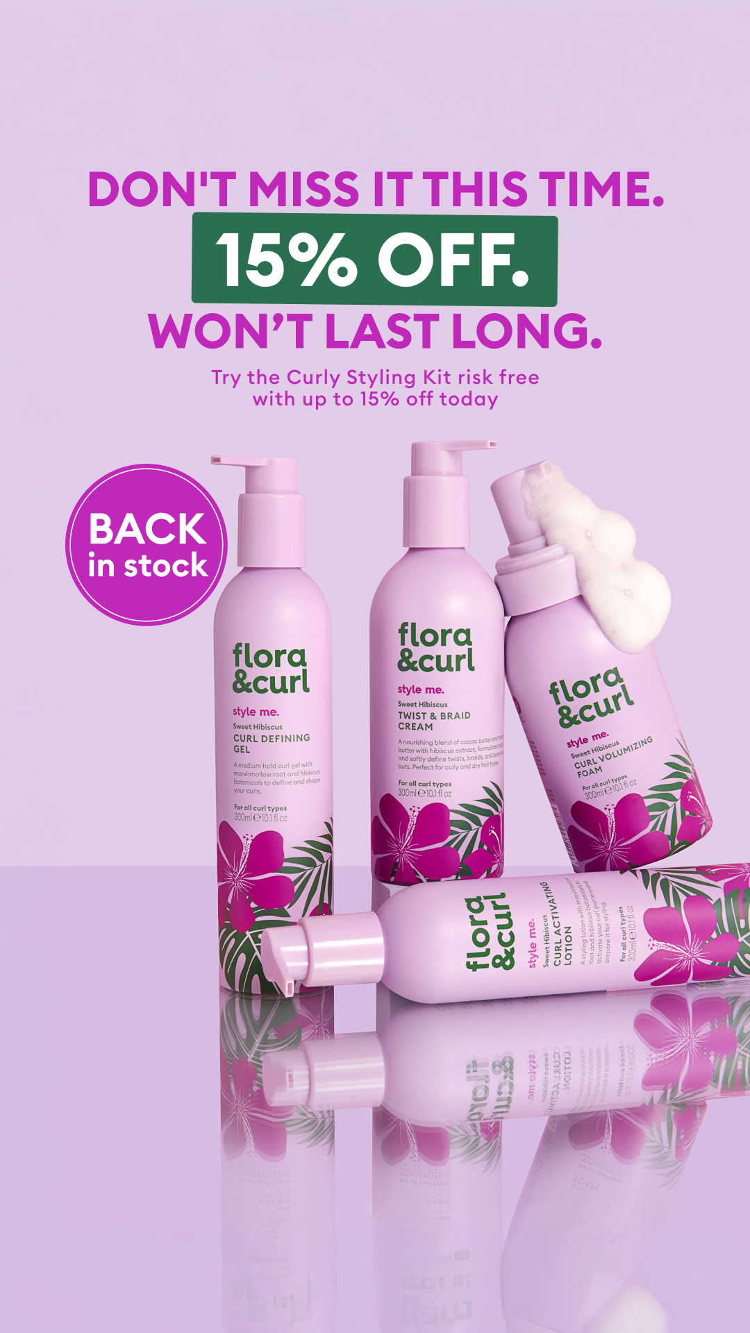 Flora & Curl Haircare Facebook ad