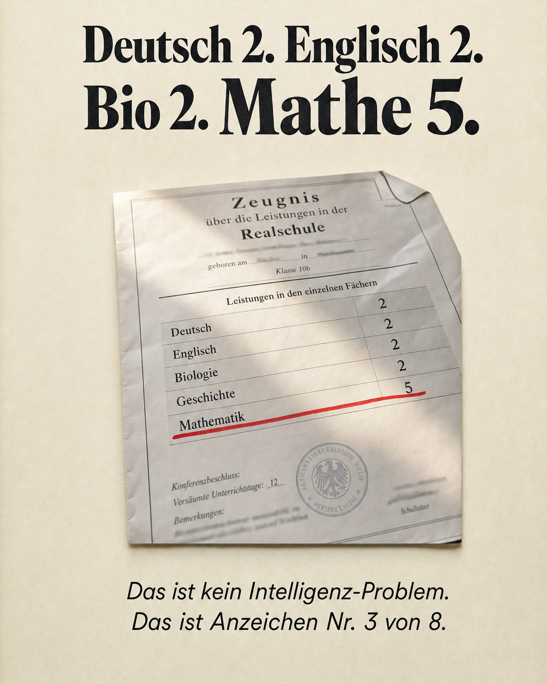 Familien Kompass Facebook ad: Top in allem, schlecht in Mathe?
