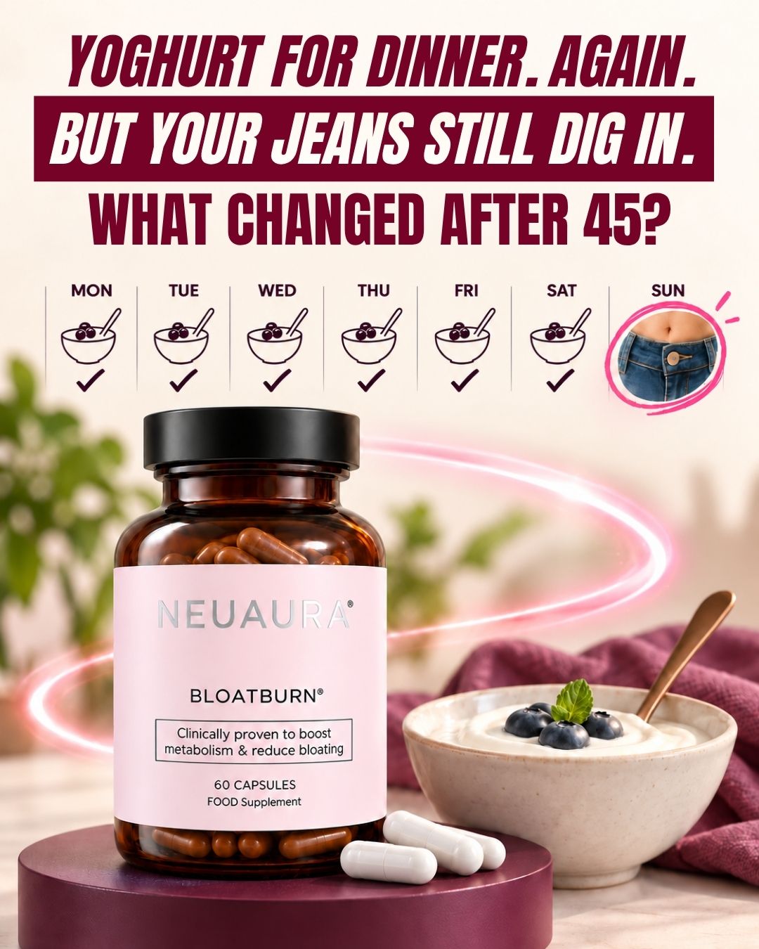 Neuaura Facebook ad: Beat Bloat in 60 Minutes