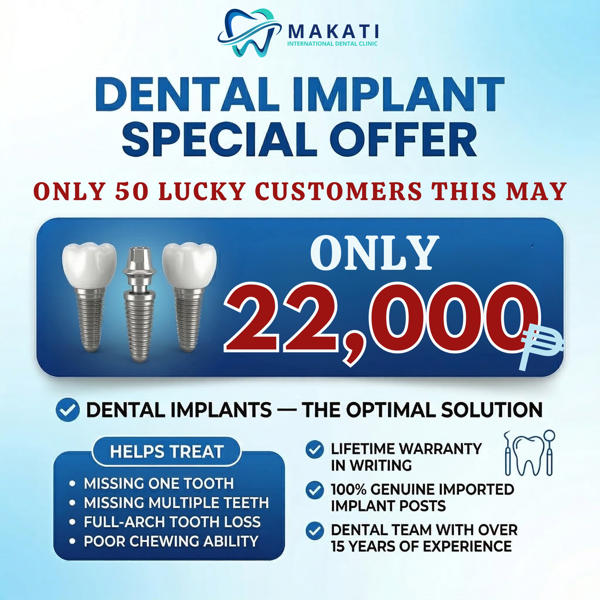 Makati Dental Clinic Facebook ad: Only 50 Slots Left, Implant from 22,000 PHP