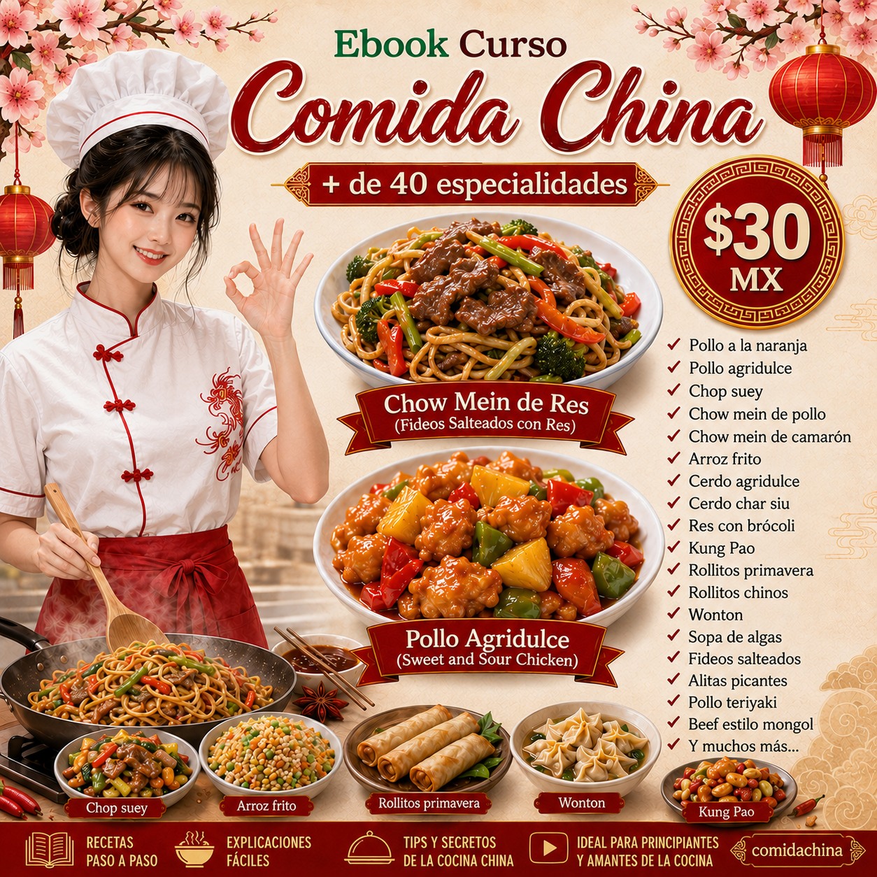 Digitalix Plus Facebook ad: ¡Curso de Comida China por solo $30 pesos!