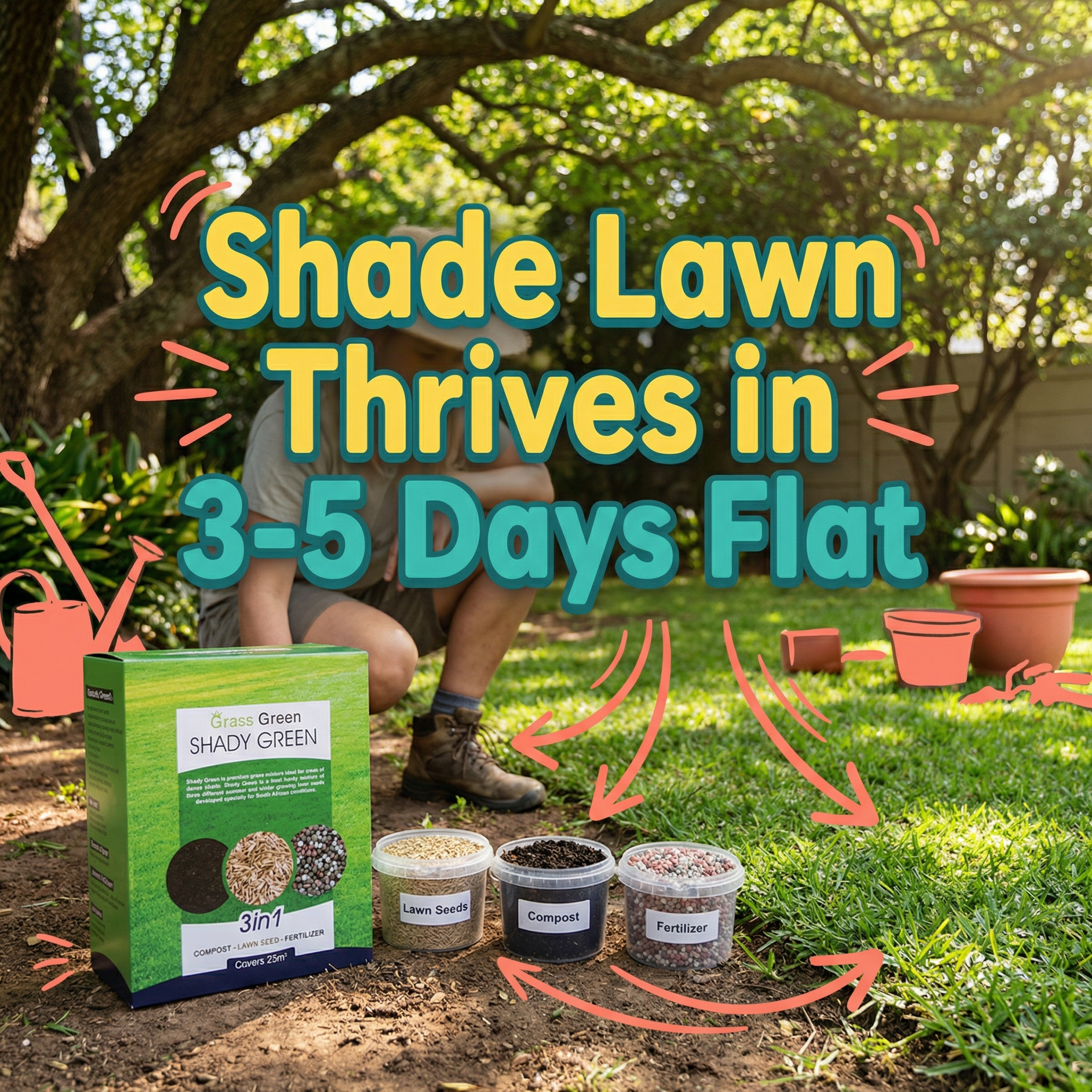 Grass Green - Lawn Seeds Facebook ad: Shade Lawn Thrives in 3-5 Days Flat